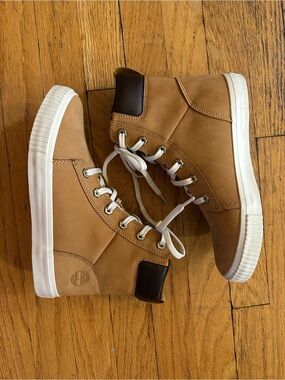Timberland Tan and White High-Top Sneakers